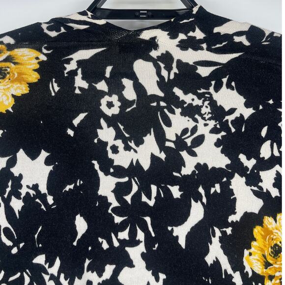 Cache Dark Floral Open Sweater Sz L Preppy Floral Old Money Asymmetrical Light - Picture 7 of 10